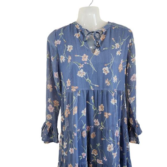 Patrons of Peace Blue Floral Maxi Dress with Long Flutter Sleeves size XS - Picture 3 of 10